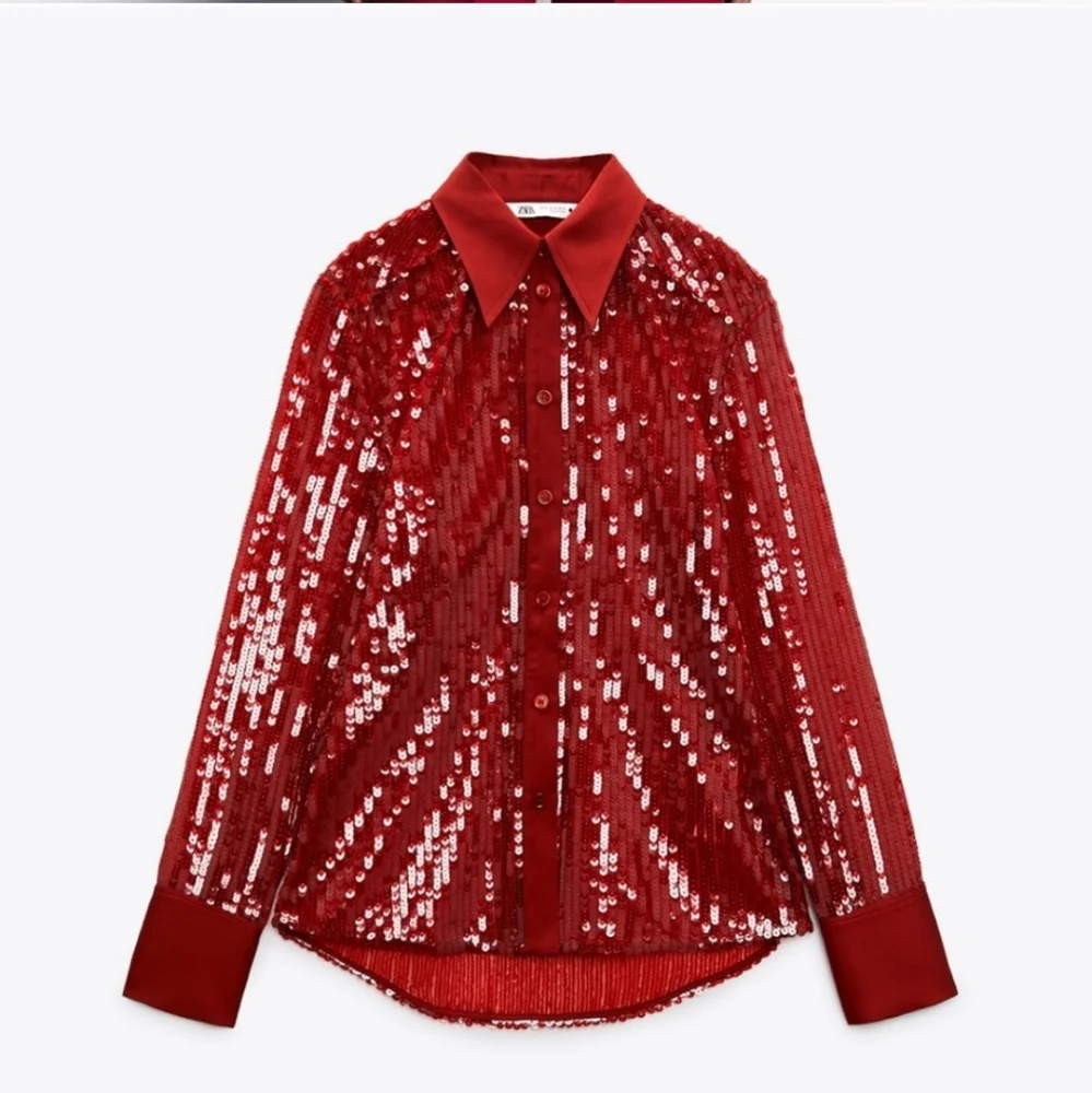 Zara Sequin Red Shirt Size S NWT